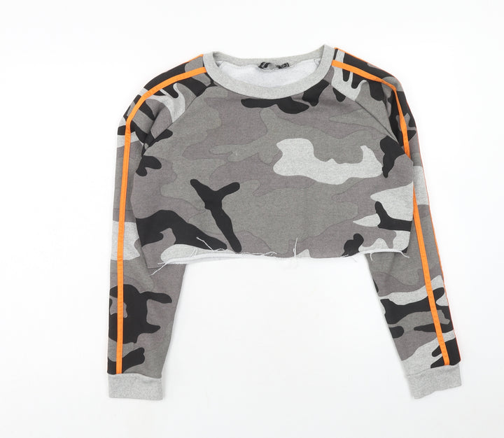 PRETTYLITTLETHING Womens Multicoloured Camouflage Cotton Pullover Sweatshirt Size 12 Pullover