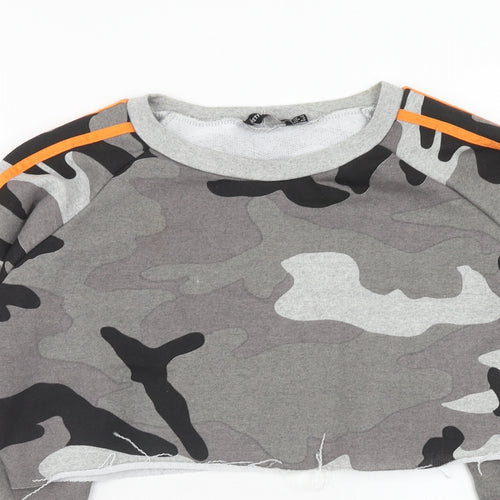 PRETTYLITTLETHING Womens Multicoloured Camouflage Cotton Pullover Sweatshirt Size 12 Pullover
