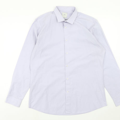 NEXT Mens Purple Polyester Button-Up Size 17 Collared Button