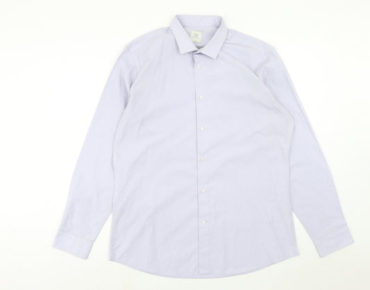 NEXT Mens Purple Polyester Button-Up Size 17 Collared Button