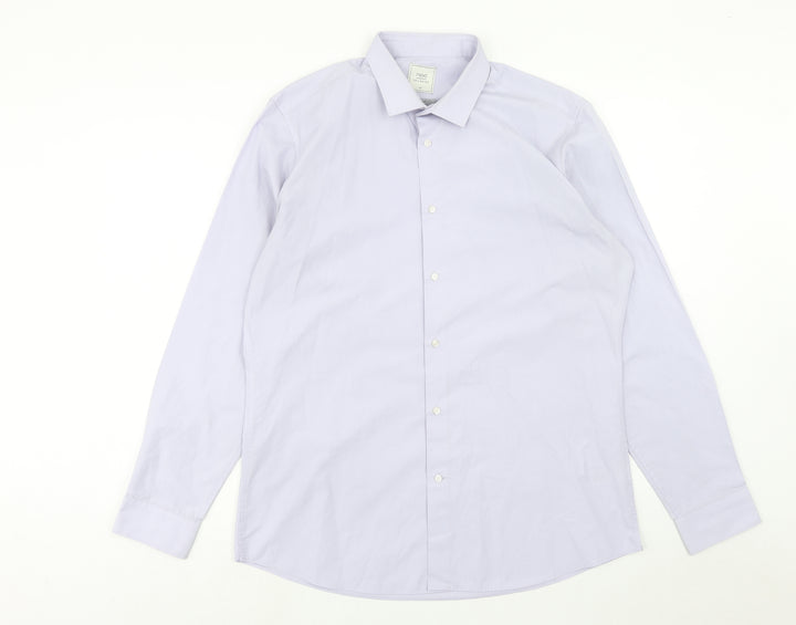NEXT Mens Purple Polyester Button-Up Size 17 Collared Button