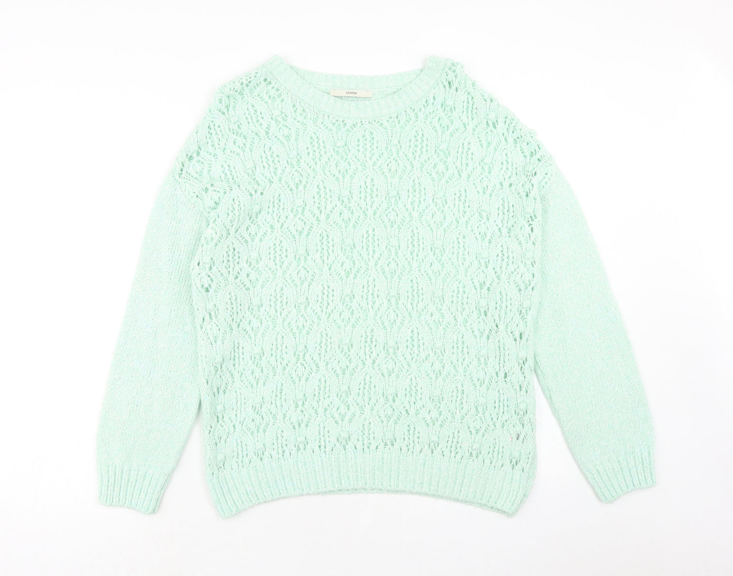 George Womens Green Boat Neck Acrylic Pullover Jumper Size M