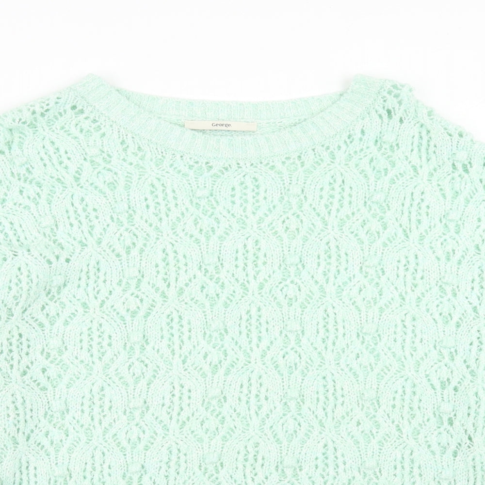 George Womens Green Boat Neck Acrylic Pullover Jumper Size M