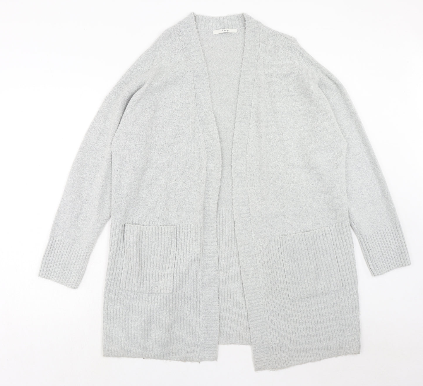 George Womens Grey V-Neck Acrylic Cardigan Jumper Size L
