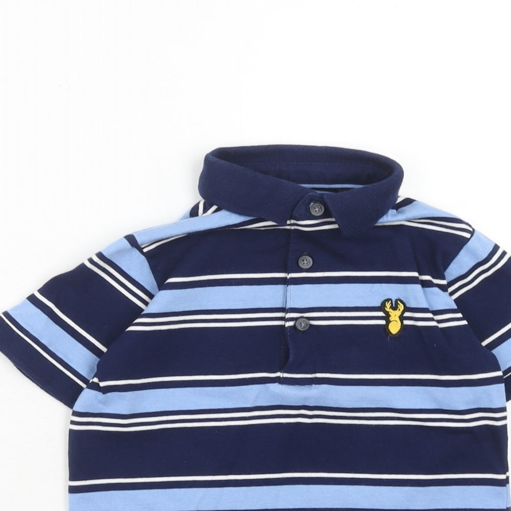 NEXT Boys Blue Striped Cotton Basic Polo Size 5 Years Collared Button