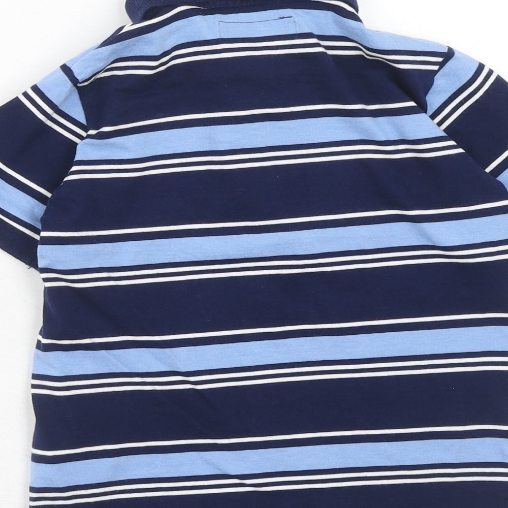 NEXT Boys Blue Striped Cotton Basic Polo Size 5 Years Collared Button