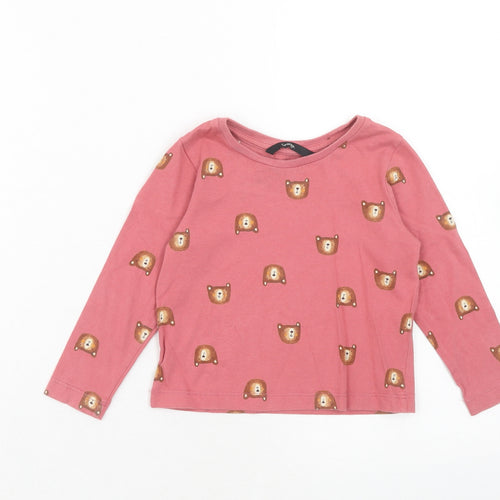 George Girls Pink Geometric Cotton Basic T-Shirt Size 2 Years Round Neck Pullover - 1.5-2 Years, Bear Print