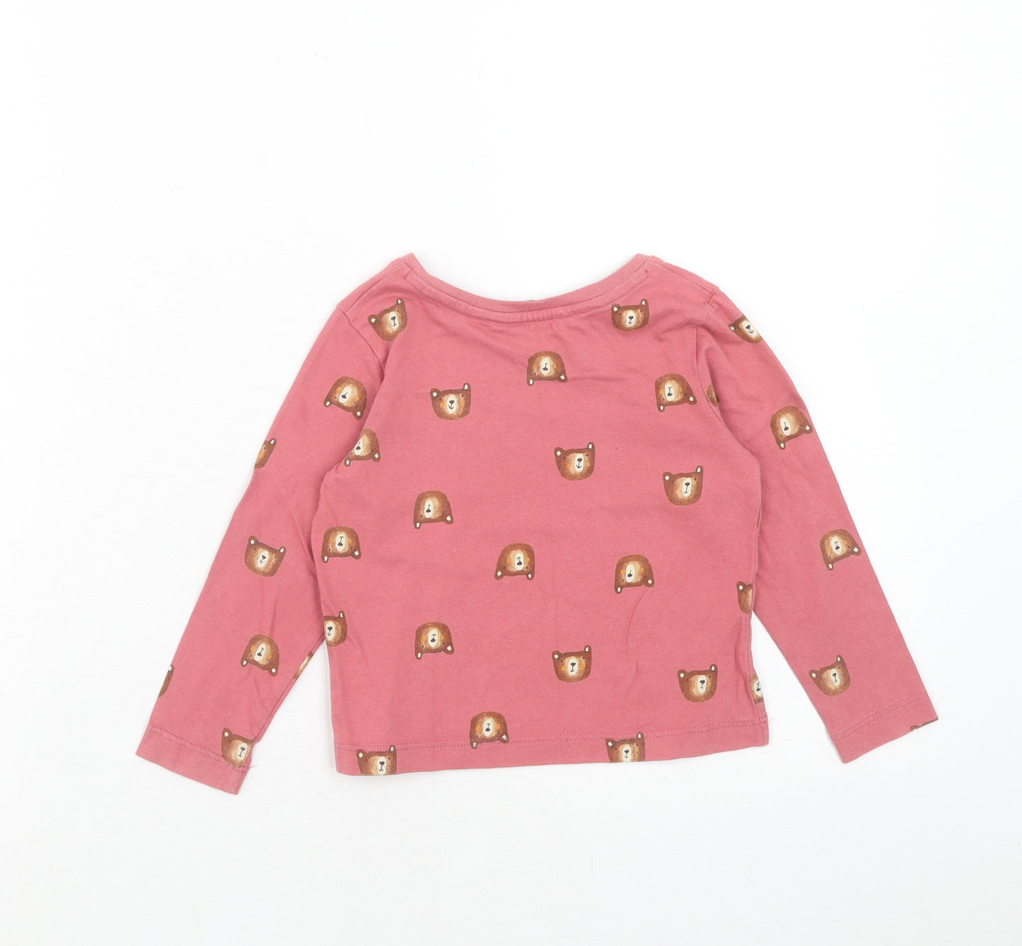 George Girls Pink Geometric Cotton Basic T-Shirt Size 2 Years Round Neck Pullover - 1.5-2 Years, Bear Print