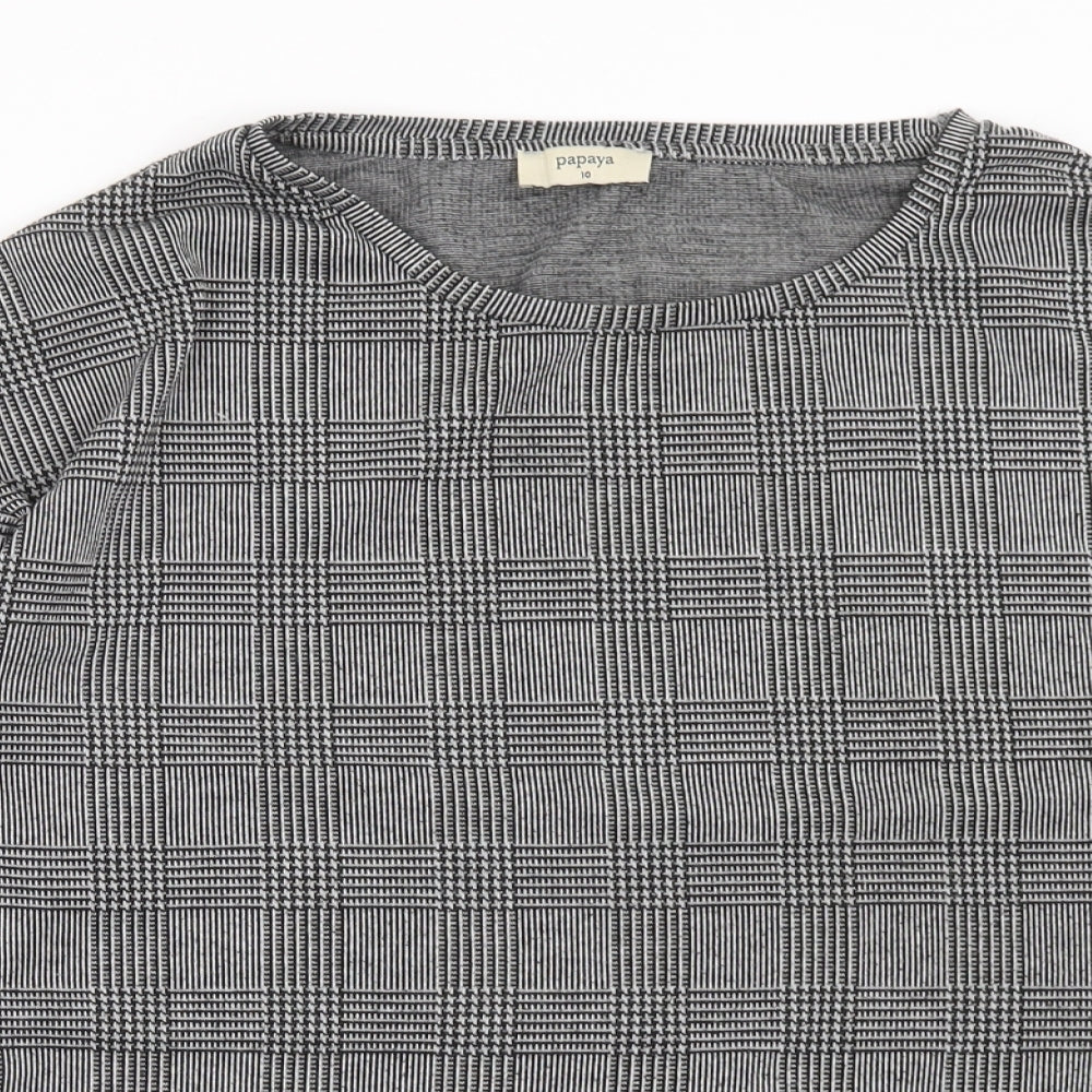 Papaya Womens Black Plaid Polyester Pullover Sweatshirt Size 10 Pullover