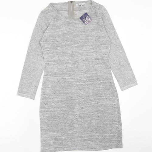 STORE TWENTY ONE Womens Grey Polyester A-Line Size S Round Neck Zip