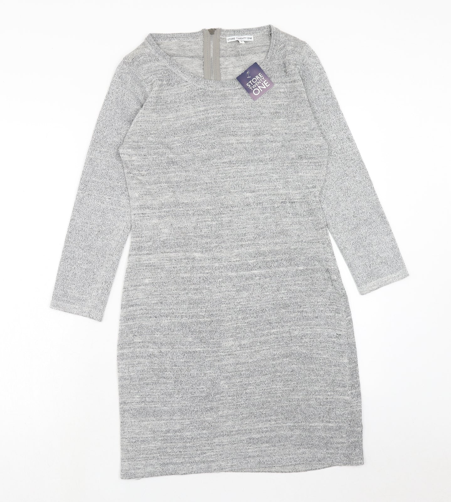 STORE TWENTY ONE Womens Grey Polyester A-Line Size S Round Neck Zip