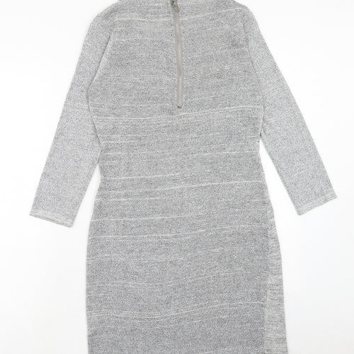 STORE TWENTY ONE Womens Grey Polyester A-Line Size S Round Neck Zip
