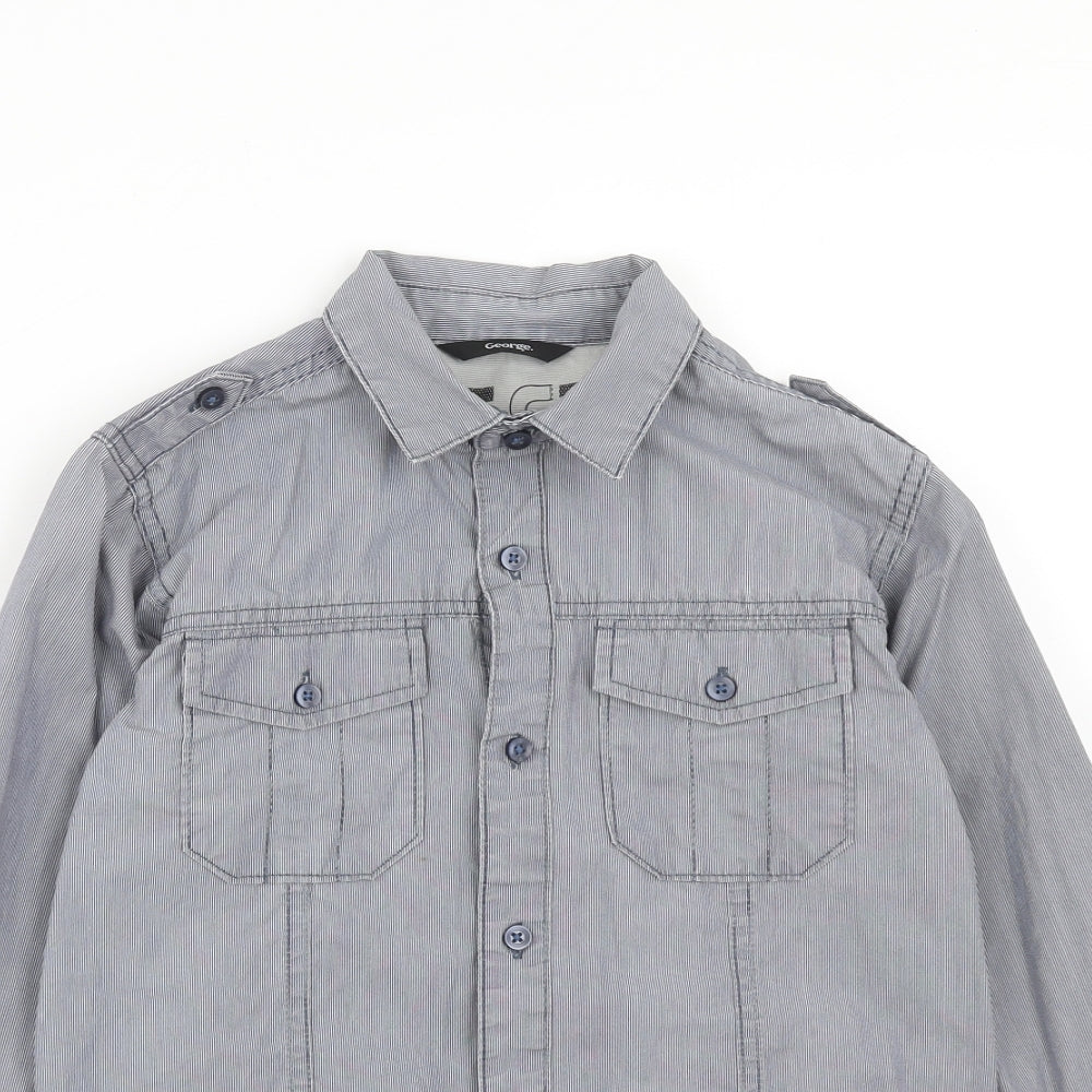 George Boys Blue Cotton Basic Button-Up Size 9-10 Years Collared Button
