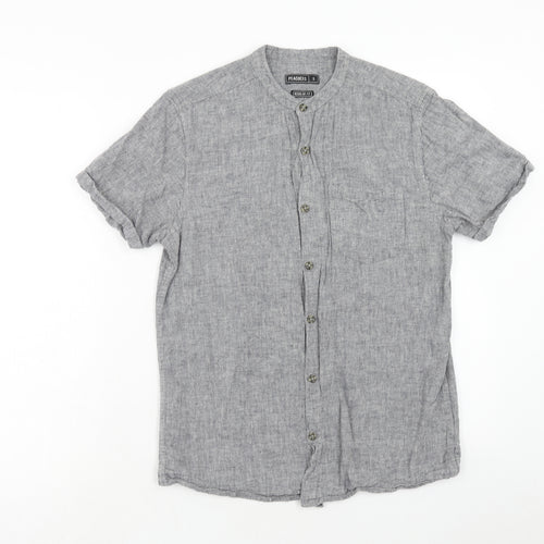 Peacocks Mens Grey Cotton Button-Up Size S Round Neck Button
