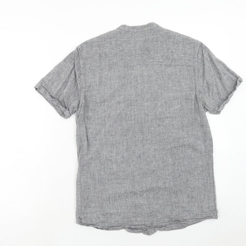 Peacocks Mens Grey Cotton Button-Up Size S Round Neck Button