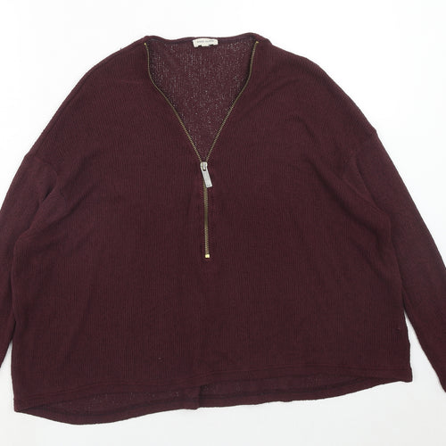 River Island Womens Purple V-Neck Viscose Pullover Jumper Size 12