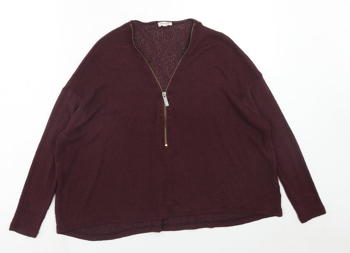 River Island Womens Purple V-Neck Viscose Pullover Jumper Size 12