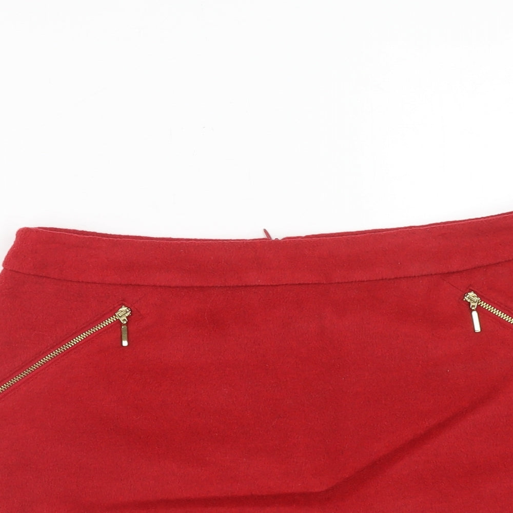 George Womens Red Polyester A-Line Skirt Size 12 Zip