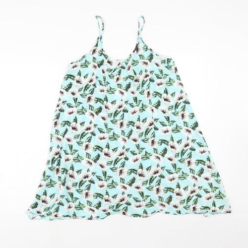Papaya Womens Blue Floral Viscose Trapeze & Swing Size M Round Neck Pullover