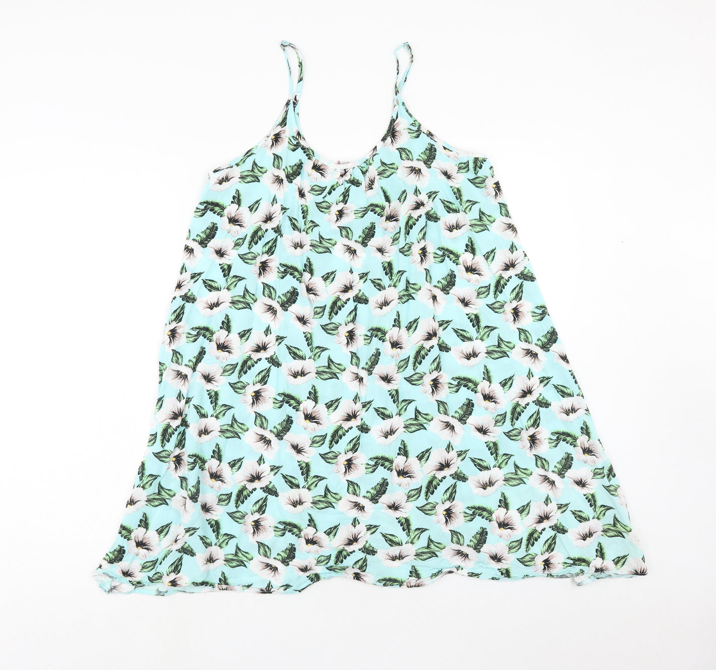 Papaya Womens Blue Floral Viscose Trapeze & Swing Size M Round Neck Pullover