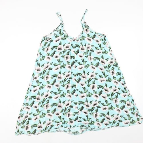Papaya Womens Blue Floral Viscose Trapeze & Swing Size M Round Neck Pullover