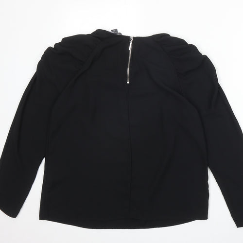 Primark Womens Black Polyester Basic Blouse Size 12 Scoop Neck - Ruched Sleeve