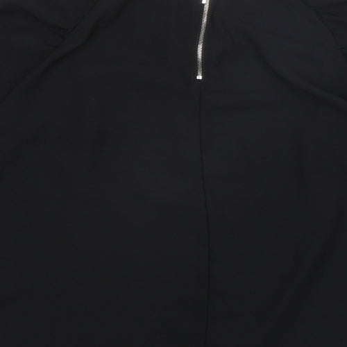 Primark Womens Black Polyester Basic Blouse Size 12 Scoop Neck - Ruched Sleeve