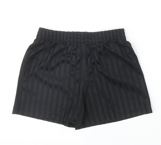 Preworn Boys Black Striped Polyester Sweat Shorts Size 3-4 Years Regular