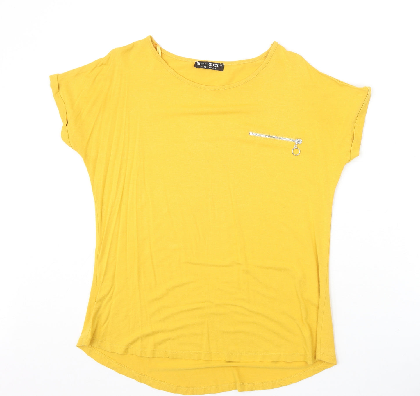 Select Womens Yellow Viscose Basic T-Shirt Size 12 Scoop Neck