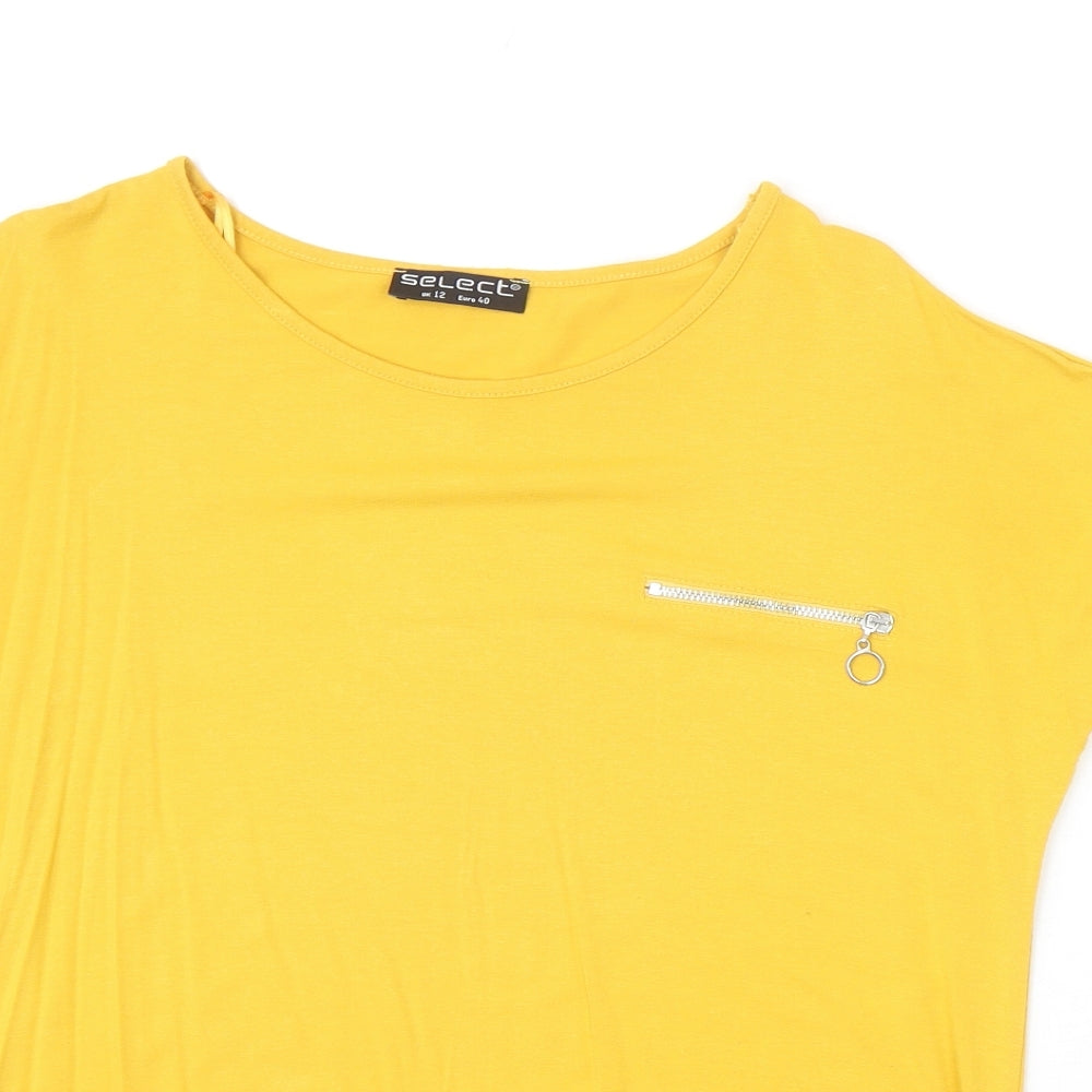 Select Womens Yellow Viscose Basic T-Shirt Size 12 Scoop Neck