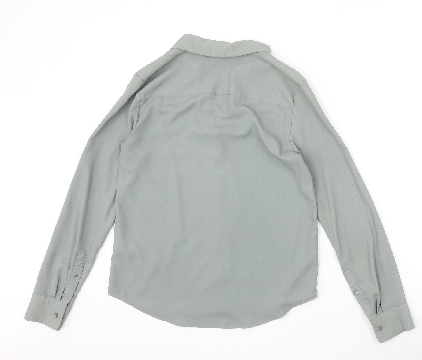 H&M Womens Green Polyester Basic Button-Up Size 6 Collared
