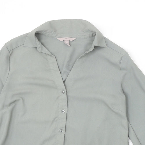 H&M Womens Green Polyester Basic Button-Up Size 6 Collared