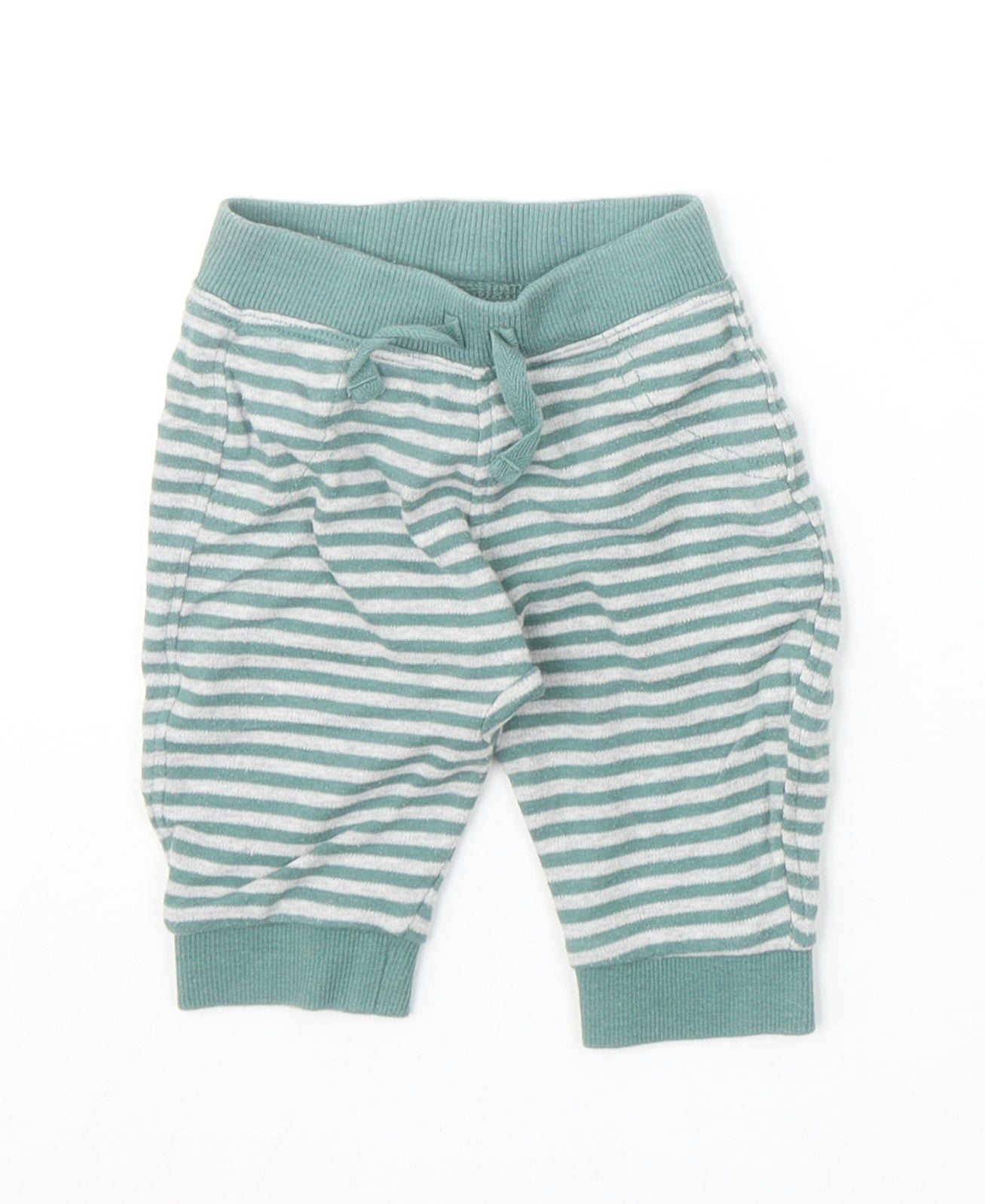 George Baby Green Striped 100% Cotton Jogger Trousers Size 0-3 Months Pullover