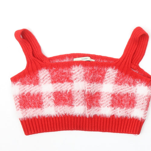 George Girls Red Plaid Acrylic Basic Tank Size XS Square Neck Pullover