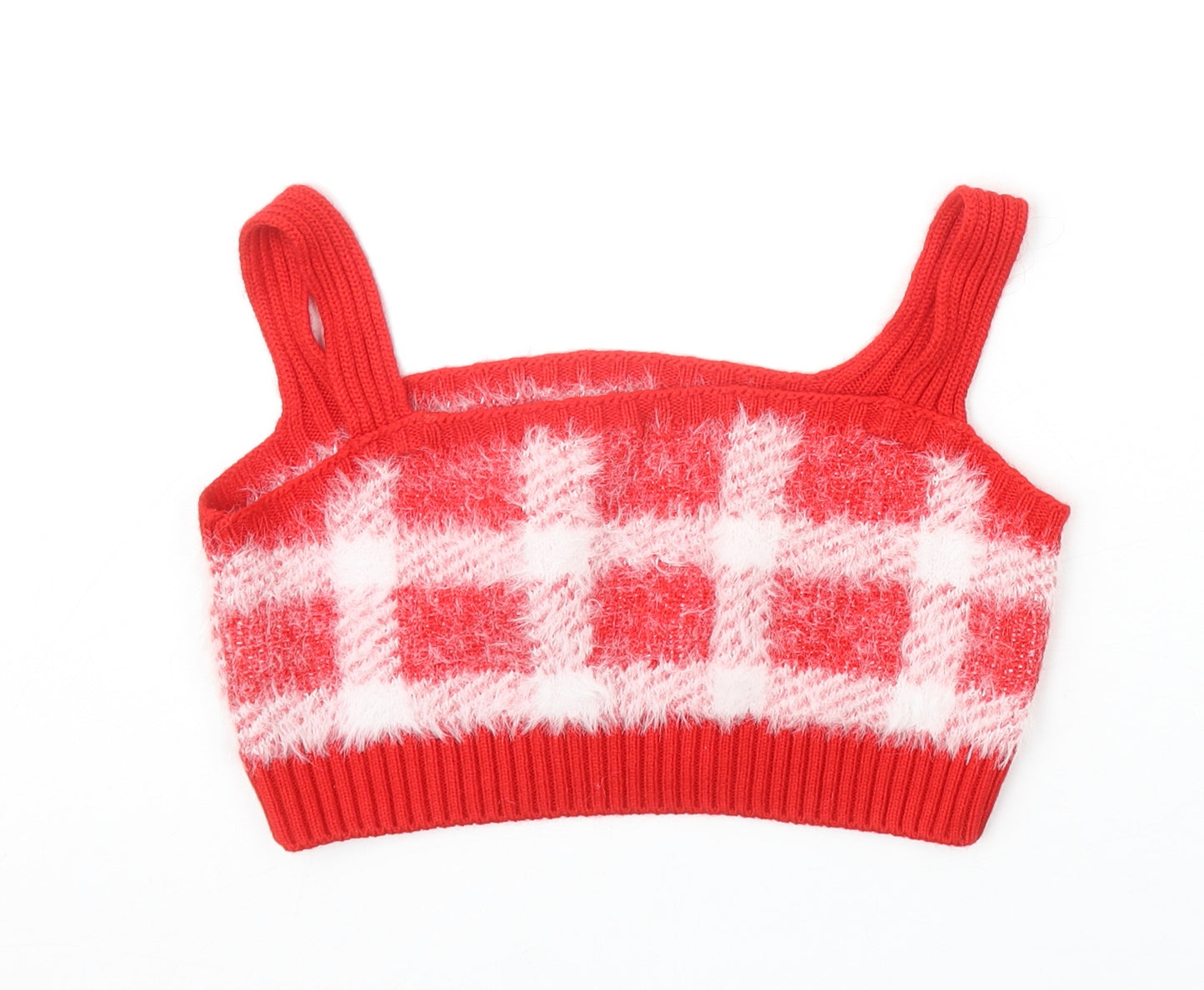 George Girls Red Plaid Acrylic Basic Tank Size XS Square Neck Pullover