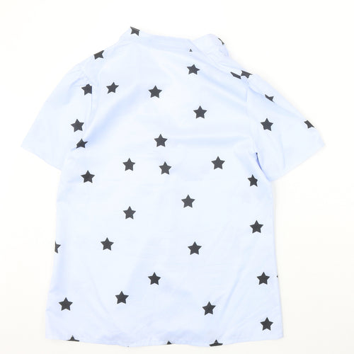 Preworn Womens Blue Geometric Polyester Basic Blouse Size M V-Neck - Stars