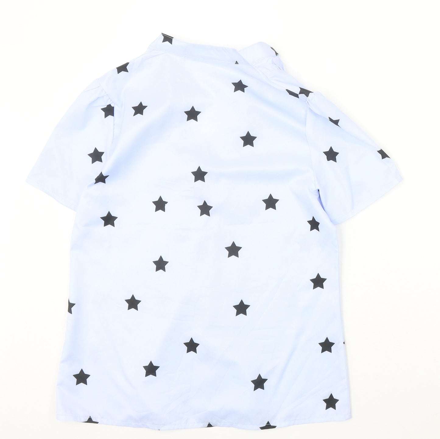 Preworn Womens Blue Geometric Polyester Basic Blouse Size M V-Neck - Stars