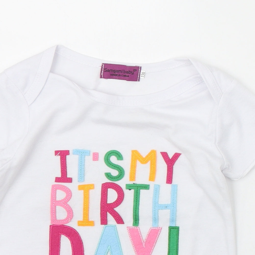 Preworn Girls White Cotton Basic T-Shirt Size 7-8 Years Boat Neck Pullover - It's My Birthday