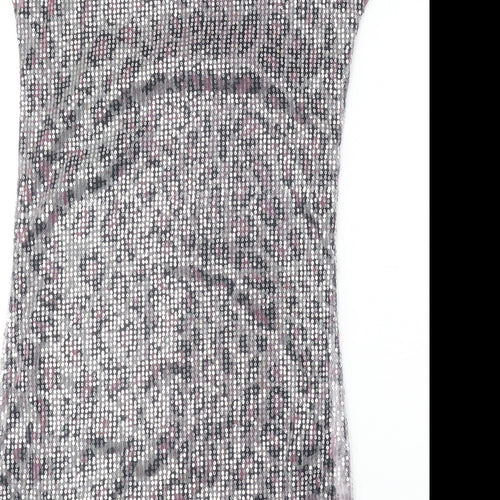 Heaven Womens Silver Animal Print Polyester T-Shirt Dress Size 8 Round Neck Pullover - Leopard Pattern