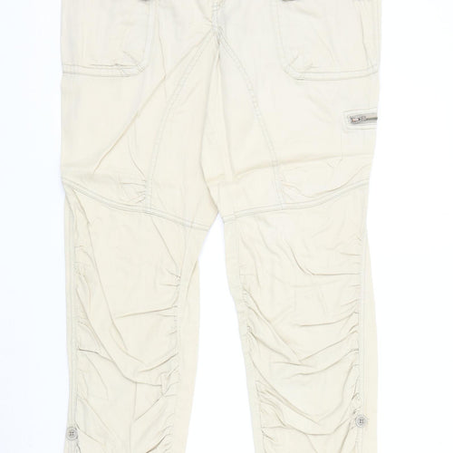 Jackpot Womens Beige Cotton Trousers Size 34 in Regular Zip - Ruched