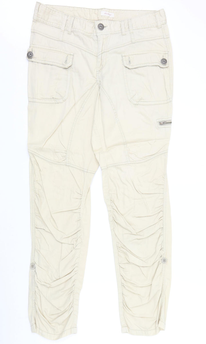 Jackpot Womens Beige Cotton Trousers Size 34 in Regular Zip - Ruched