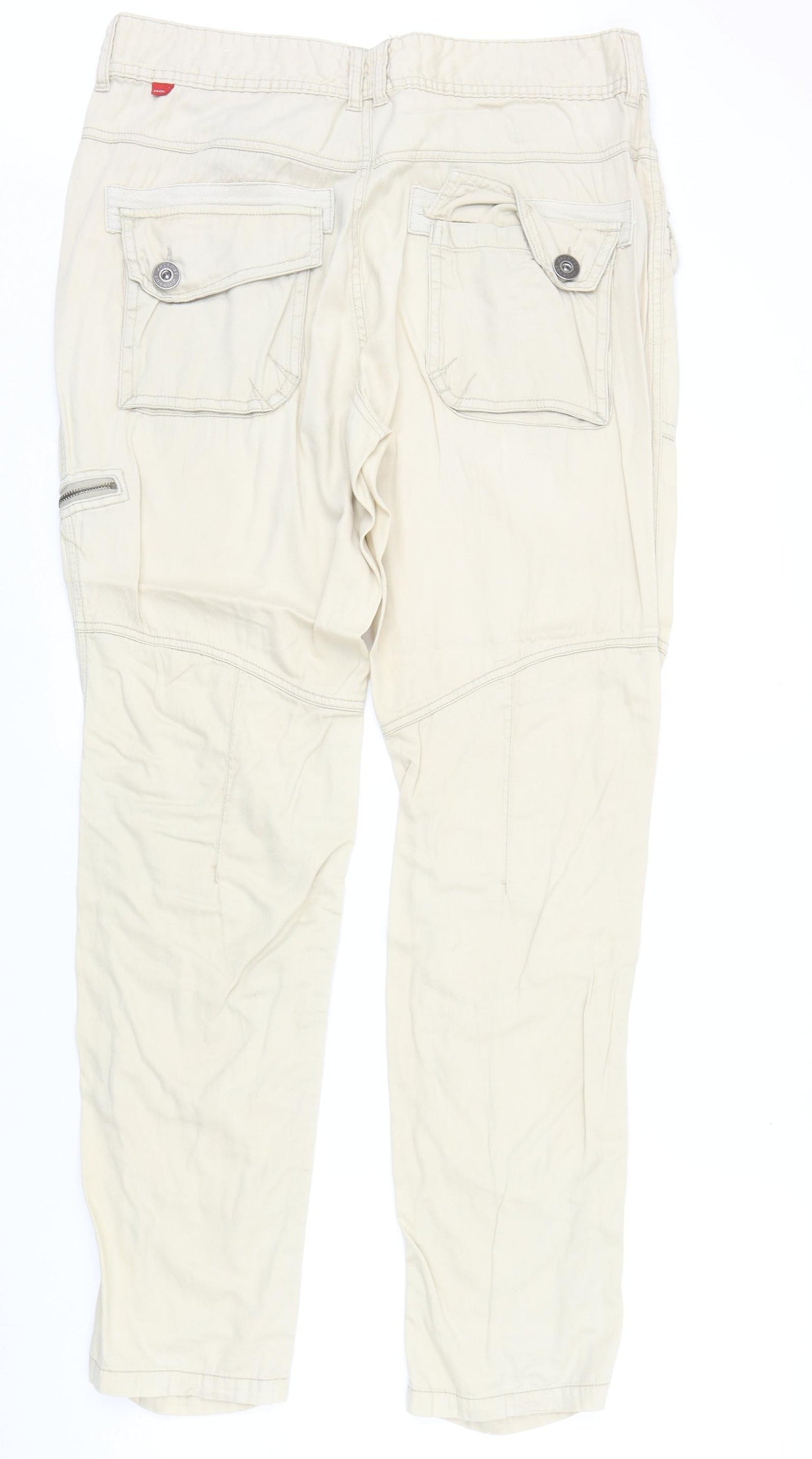 Jackpot Womens Beige Cotton Trousers Size 34 in Regular Zip - Ruched