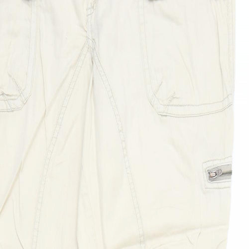 Jackpot Womens Beige Cotton Trousers Size 34 in Regular Zip - Ruched
