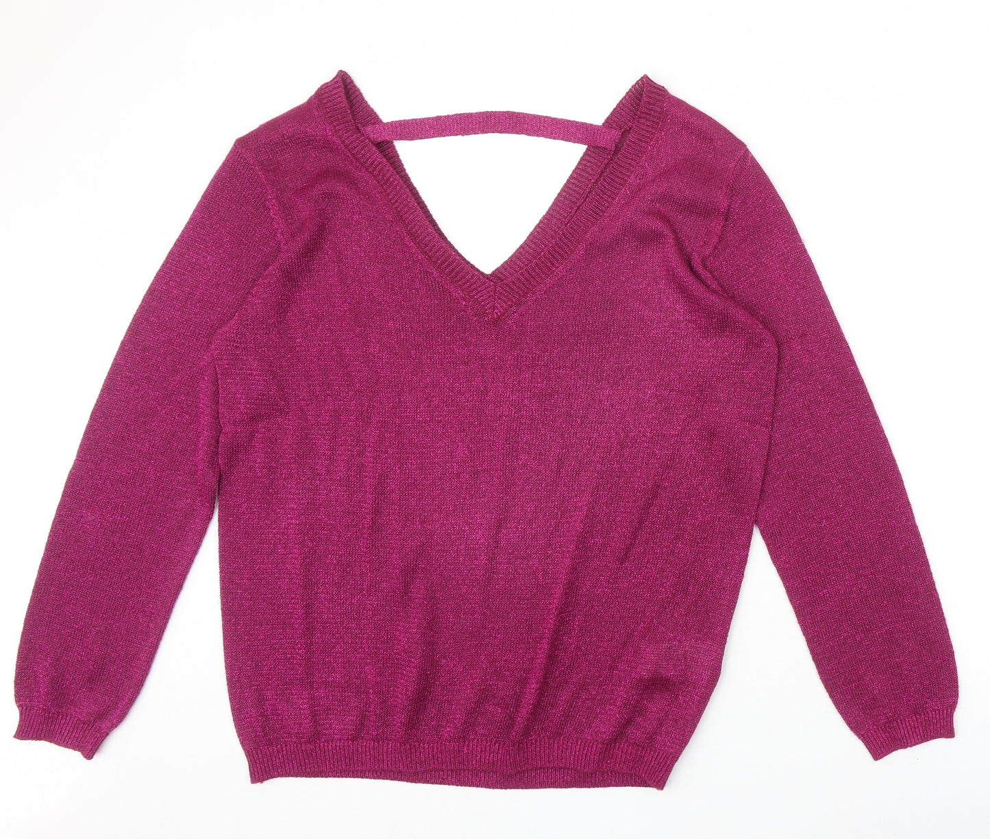 Peacocks Womens Purple V-Neck Cotton Pullover Jumper Size 16