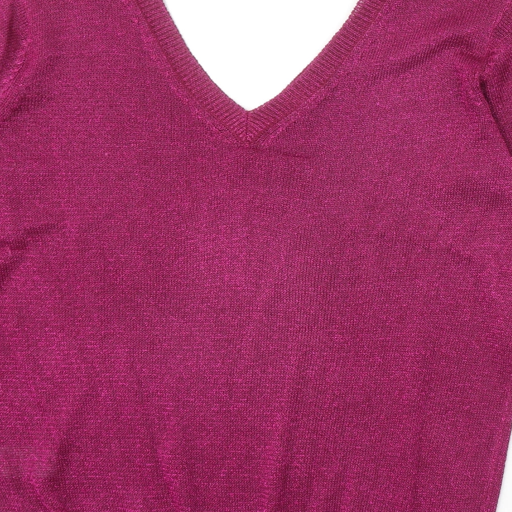 Peacocks Womens Purple V-Neck Cotton Pullover Jumper Size 16