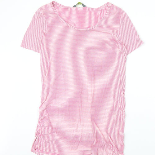 Blooming Marvellous Womens Pink Striped Viscose Basic T-Shirt Size L Boat Neck