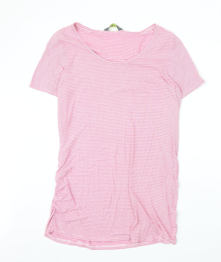 Blooming Marvellous Womens Pink Striped Viscose Basic T-Shirt Size L Boat Neck