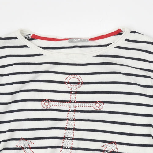 Wallis Womens Ivory Boat Neck Striped 100% Cotton Pullover Jumper Size L - Anchor