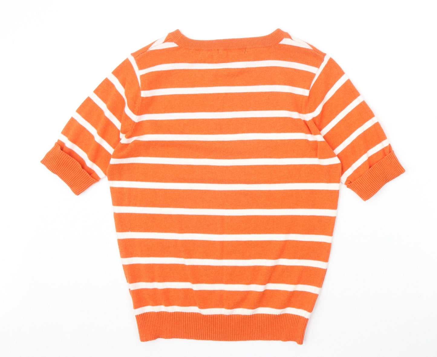 Atmosphere Womens Orange Boat Neck Striped Cotton Pullover Jumper Size 12