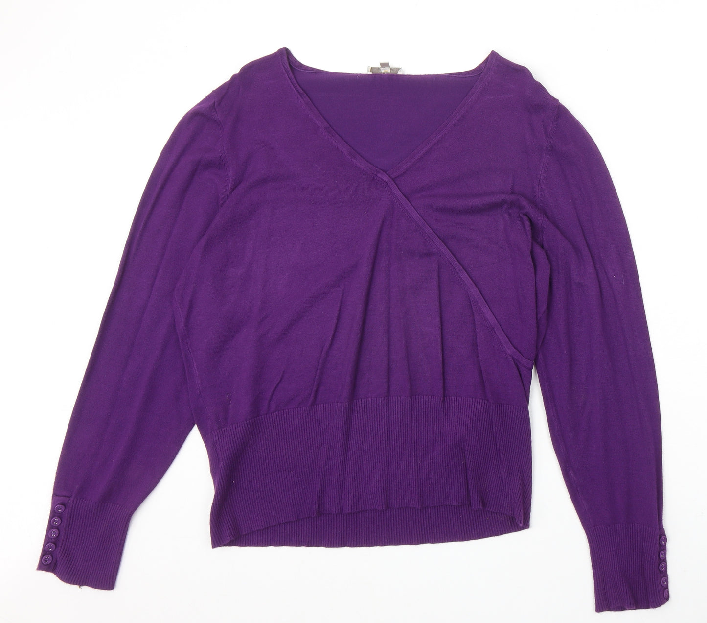 CC Womens Purple V-Neck Viscose Pullover Jumper Size XL